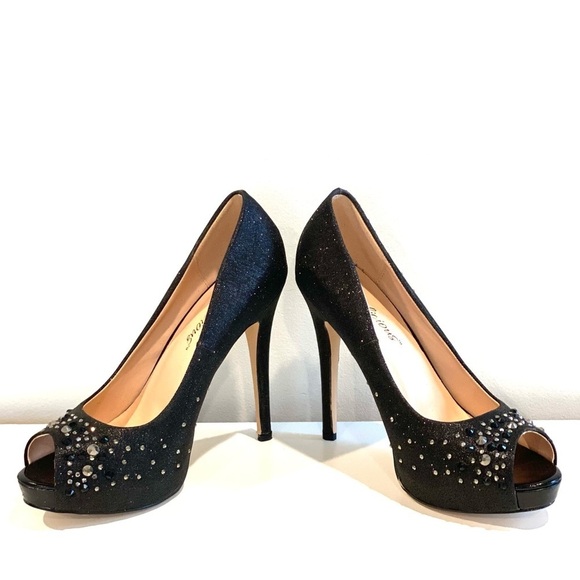 Black Platform peep toe pumps with sparkle 5 inches tall size 7 - Picture 11 of 13